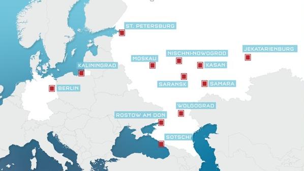 Die Wetterextreme und das Klima der Spielorte der WM 2018 in Russland Die Spielorte bei der WM 2018 in Russland sind weit verteilt.