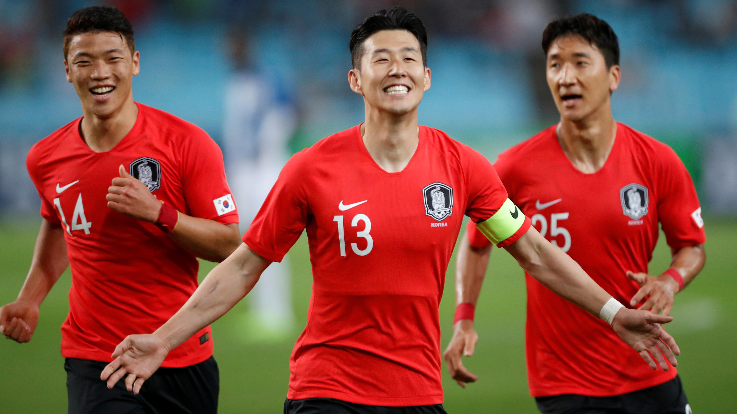 WM: Bunt gemischt Heung-min Son (Mitte) bei einem Testspiel Südkoreas gegen Honduras