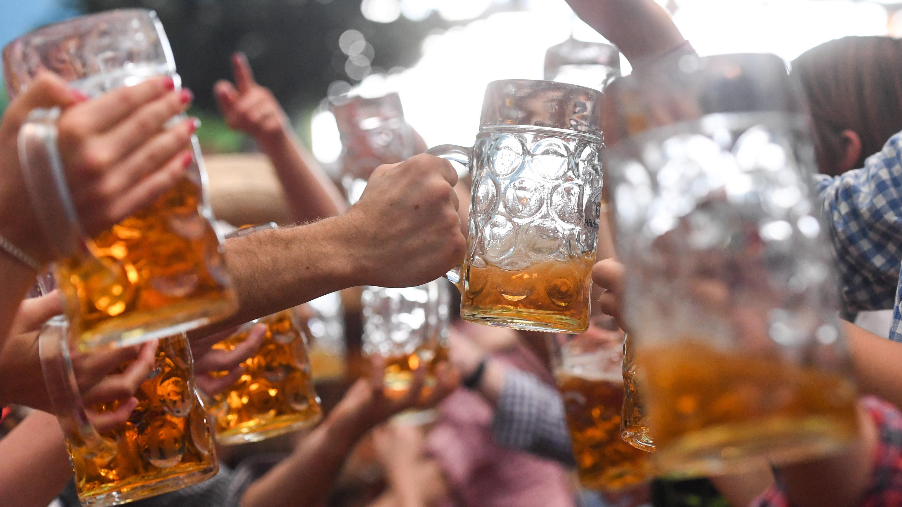 Wissenswertes zum Oktoberfest: Mit diesen Infos seid Ihr perfekt auf die Wiesn vorbereitet ARCHIV - 24.09.2017, Bayern, Munich: Wiesn-Besucher prosten sich gegenseitig mit Bierkrügen zu. (zu dpa-Korr: «Vom Anbandeln und Kronprinz Ludwig - Wissenswertes zu der Wiesn» vom 16.9.2018) Foto: Tobias Hase/dpa +++ dpa-Bildfunk +++