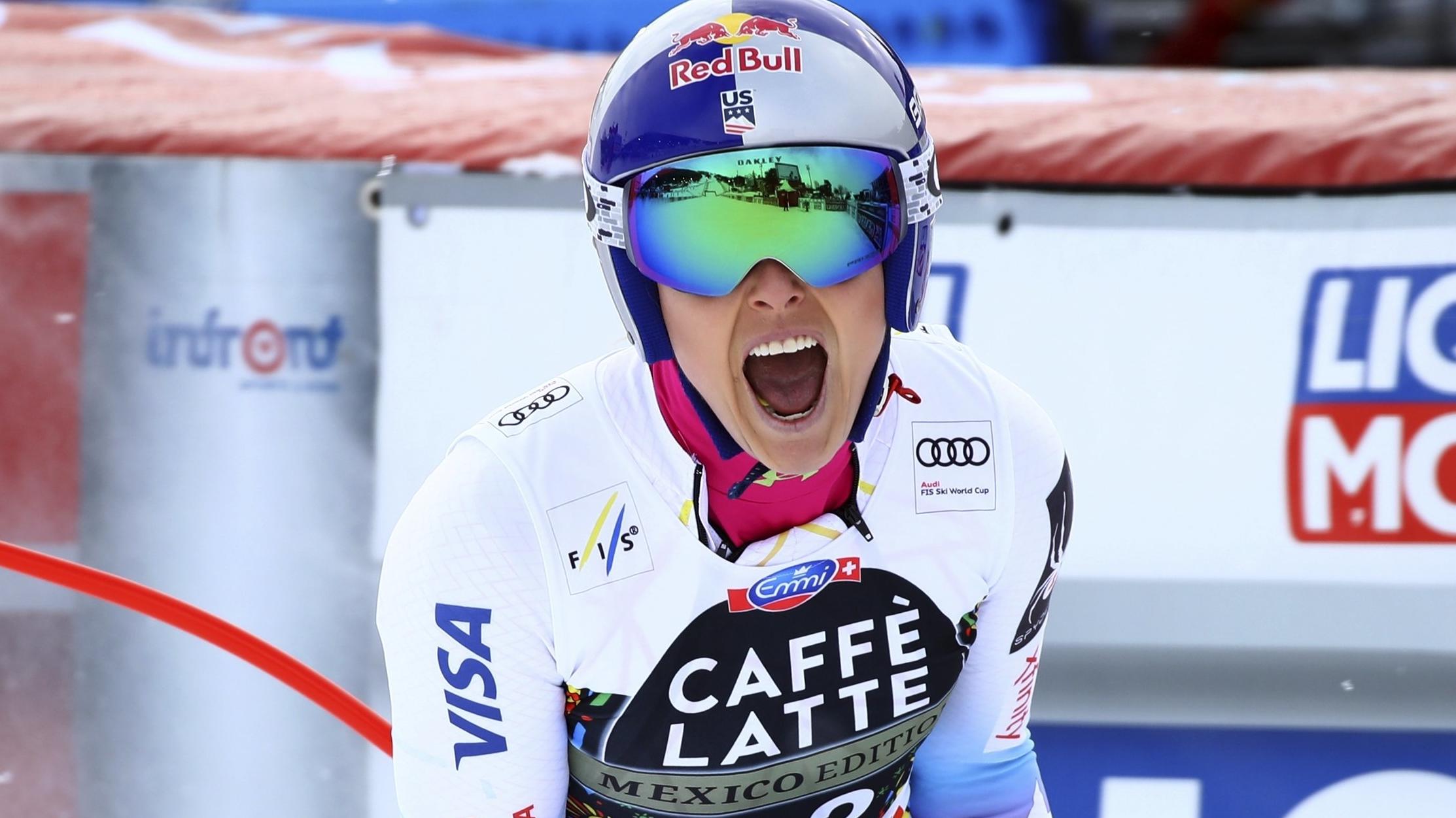Speed-Queen Lindsey Vonn stellt Skier in die Ecke ARCHIV - 14.03.2018, Schweden, Are: Ski alpin: Weltcup Abfahrt Damen: Lindsey Vonn (USA) jubelt im Zielbereich. Sie gewann das Rennen. (zu dpa "US-Skistar Vonn hört nach der kommenden Saison auf" vom 12.10.2018) Foto: Alessandro Trovati/AP/dpa +++ dp