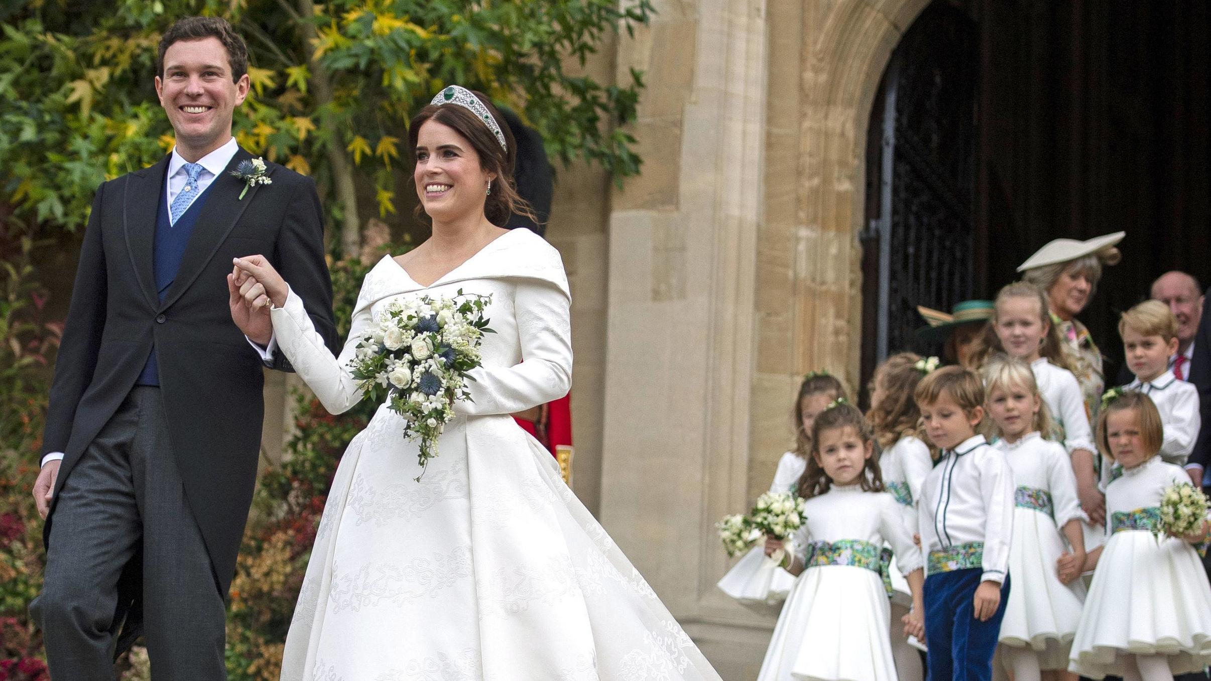Hochzeit von Prinzessin Eugenie und Jack Brooksbank: Robbie Williams' Tochter war Blumenkind Jack Brooksbanks und Prinzessin Eugenies Hochzeit am 12.Oktober 2018 auf Schloss Windsor.