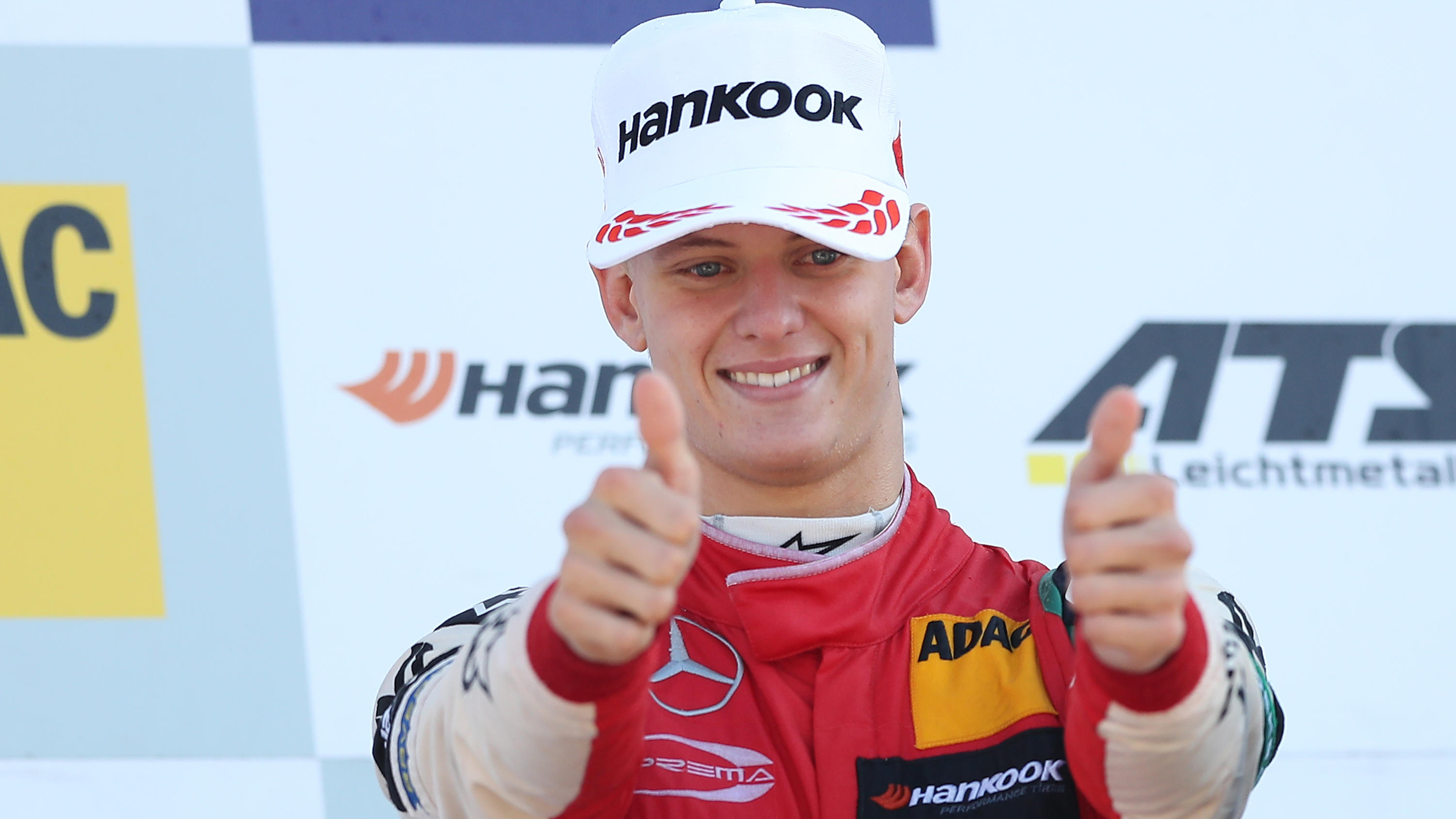 Race of Champions: Mick Schumacher und Sebastian Vettel starten für Deutschland HOCKENHEIM, GERMANY - OCTOBER 14: Mick Schumacher #4 reacts after winning the Formula 3 Championship at the final race of the Formula 3 Championship at Hockenheimring on October 14, 2018 in Hockenheim, Germany. (Photo by Christian Kaspar-Bartke/Bonga